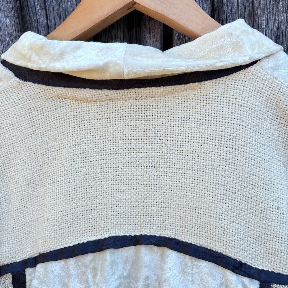 Gantos Cream & Black Open Cardigan. Weave fabric and velvet patchwork. Size M - Picture 5 of 15